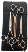 kit 3 forbici per parrucchieri anello girevole oro rosa