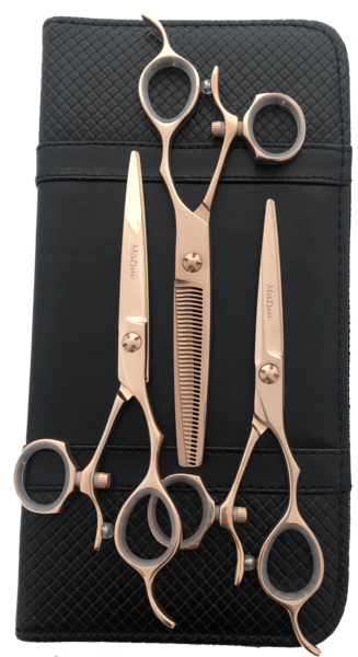 kit 3 forbici per parrucchieri anello girevole oro rosa